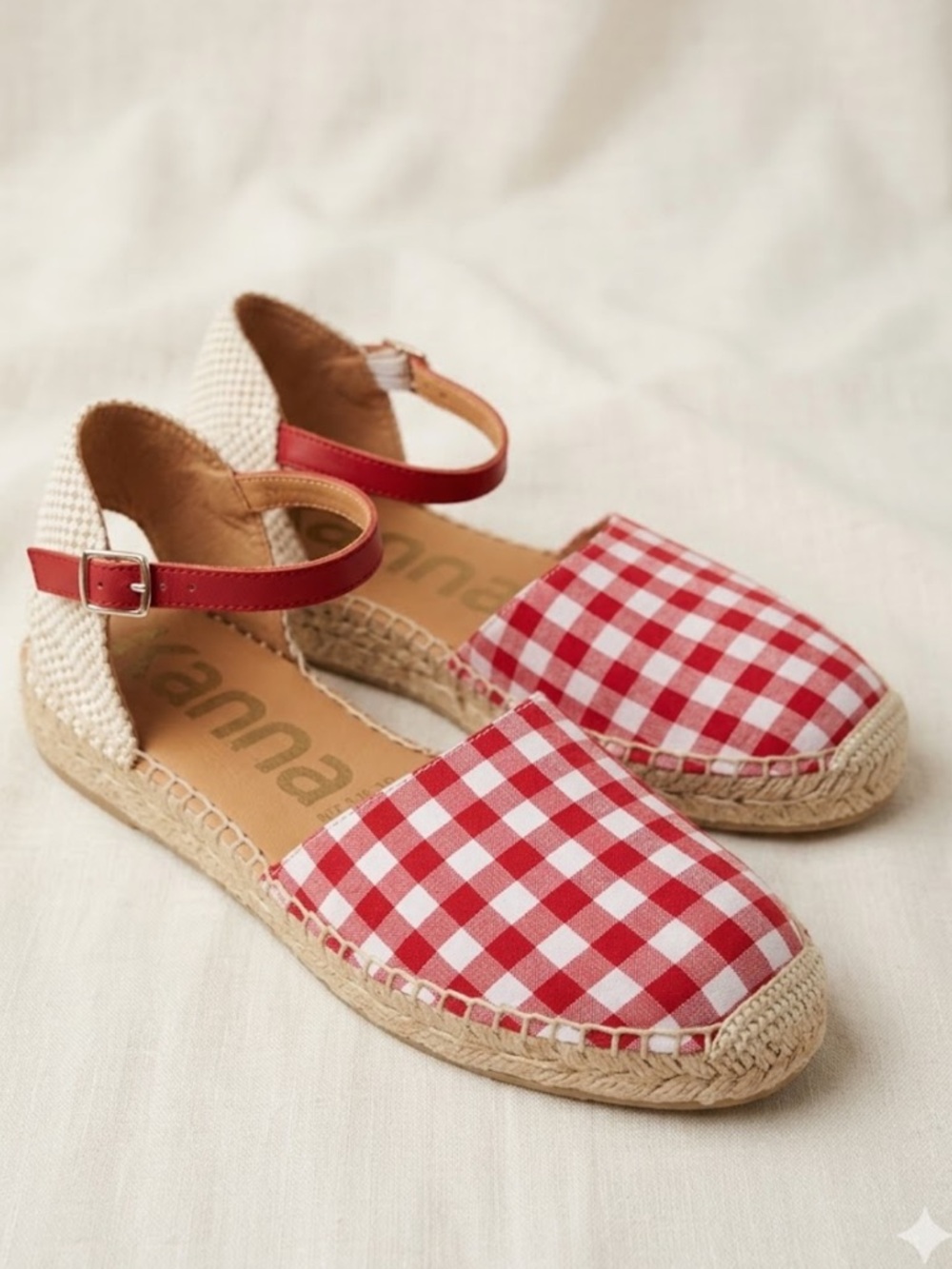 NEW Kanna Made In Spain Red Plaid Picnic Espadrille  Jute  EU 41 US10.5